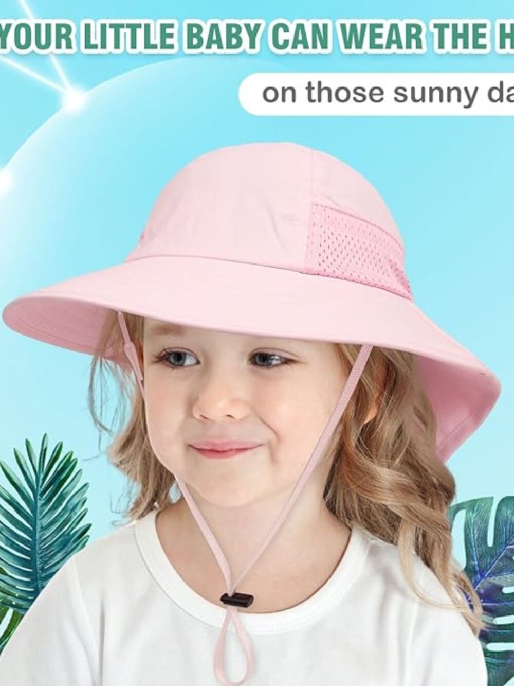 Toddler Girls Sun Hat Beach Hats Pink UPF 50+ w/Protection Cap 2-6 Year Size M